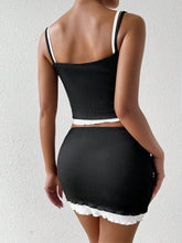 Black And White Splicing Cami Top And Shorts Set